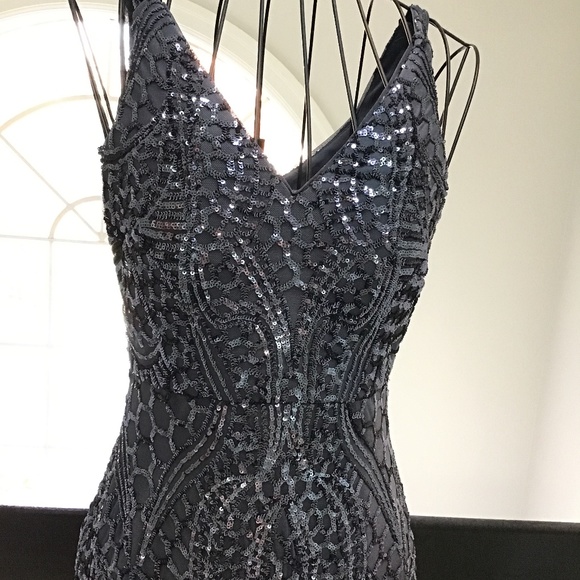 Stunning dark navy blue grayish maxi embroidered night dress - Picture 1 of 3